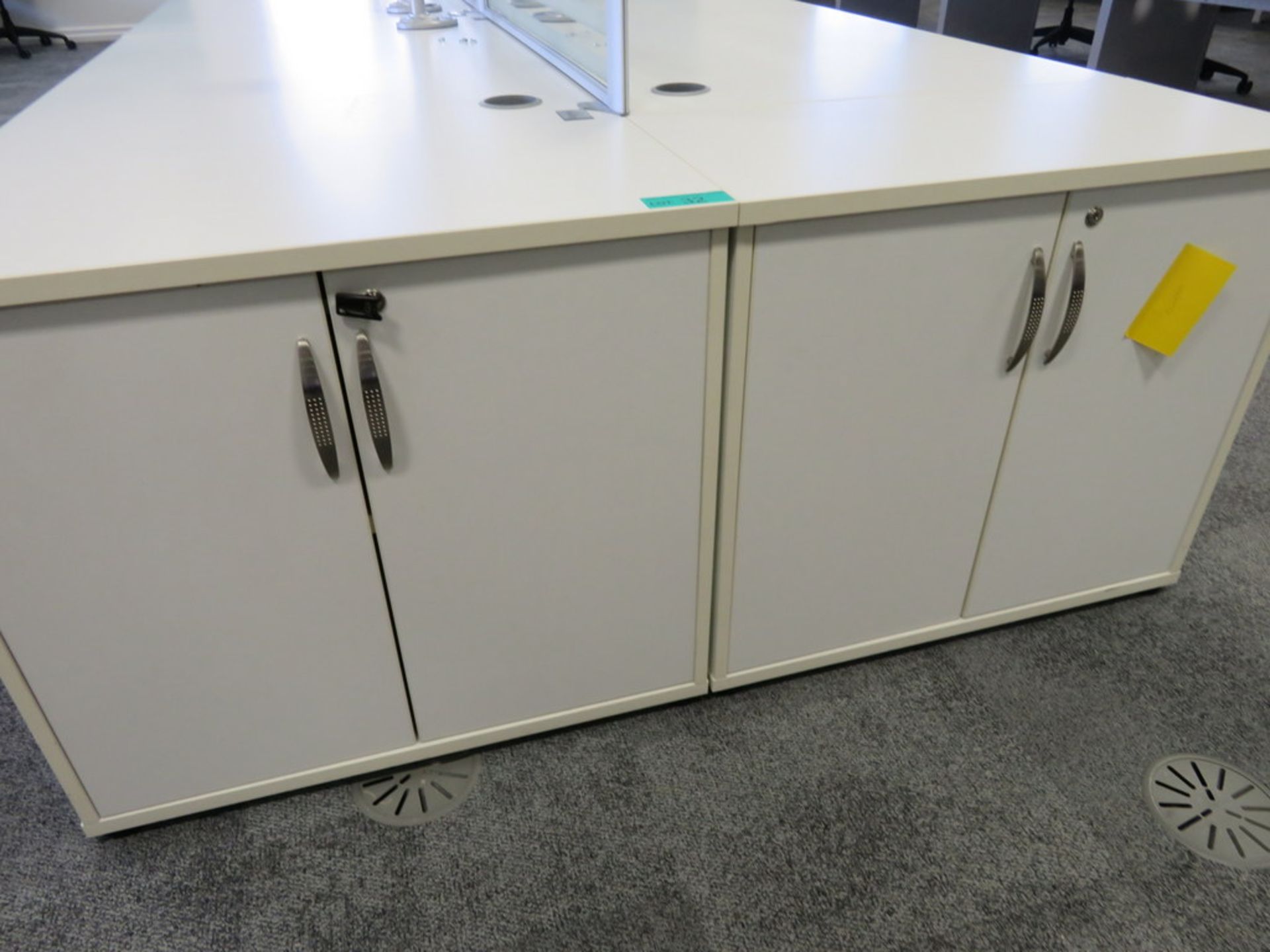 12 Person Desk Arrangement With Dividers, Monitor Arms & Storage Cupboards. - Image 3 of 4