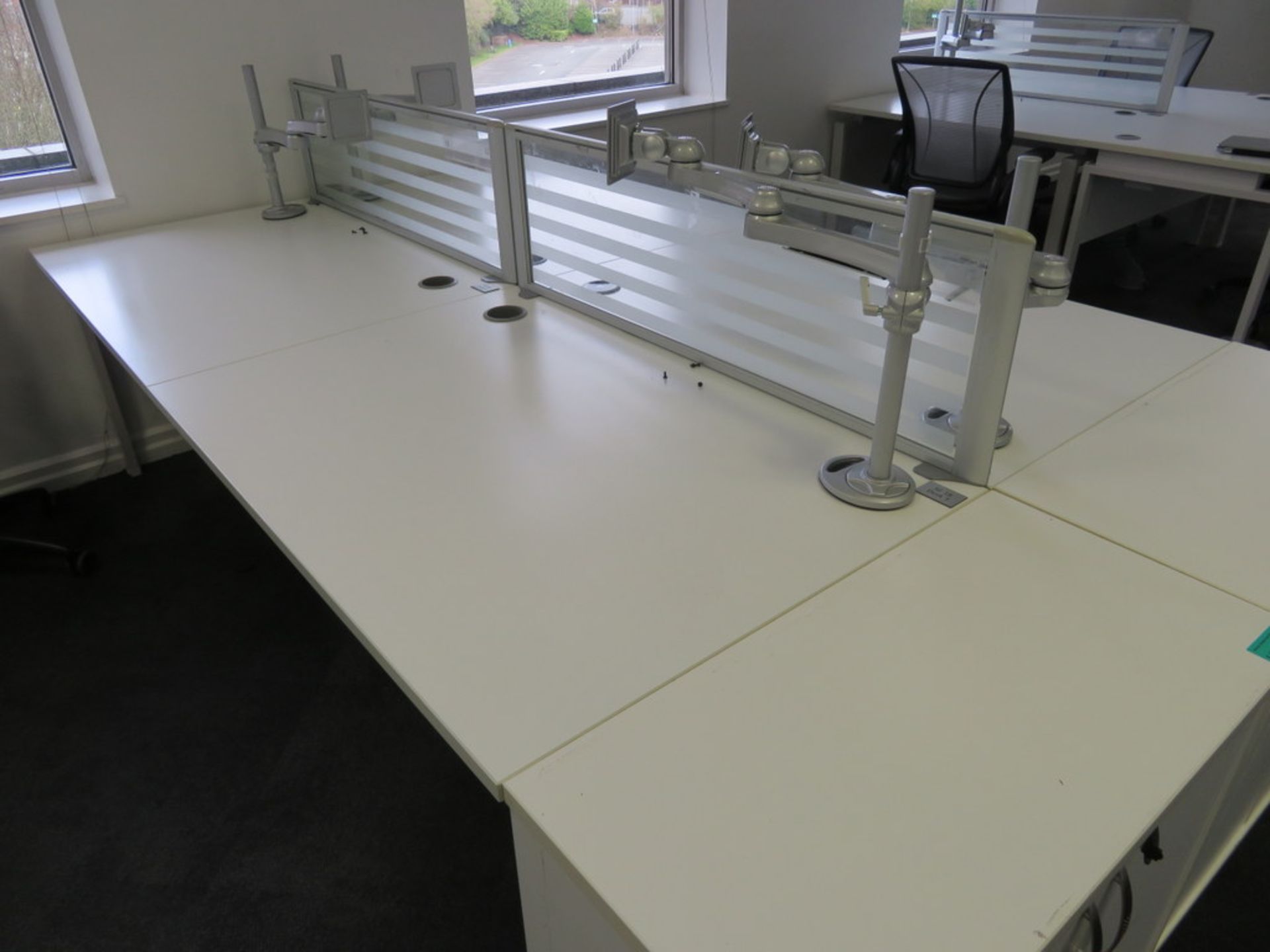 4 Person Desk Arrangement With Dividers, Monitor Arms & Storage Cupboards. - Image 3 of 3