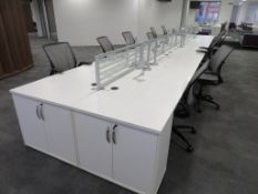 12 Person Desk Arrangement With Dividers & Monitor Arms. Please Note The Chairs Are Not Included.