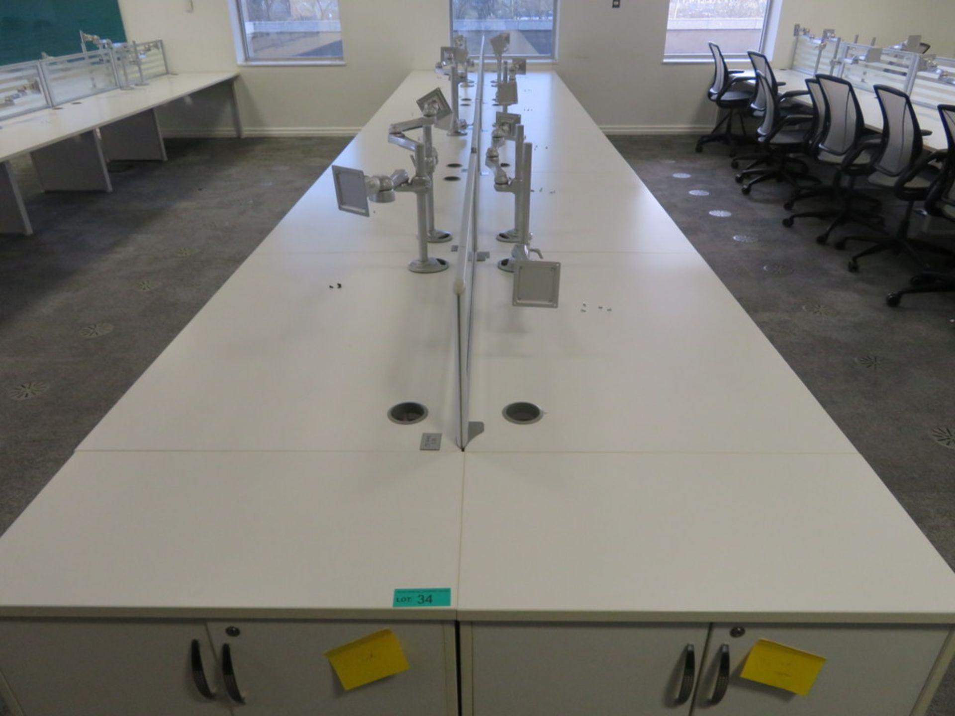 12 Person Desk Arrangement With Dividers, Monitor Arms & Storage Cupboards. - Image 2 of 4