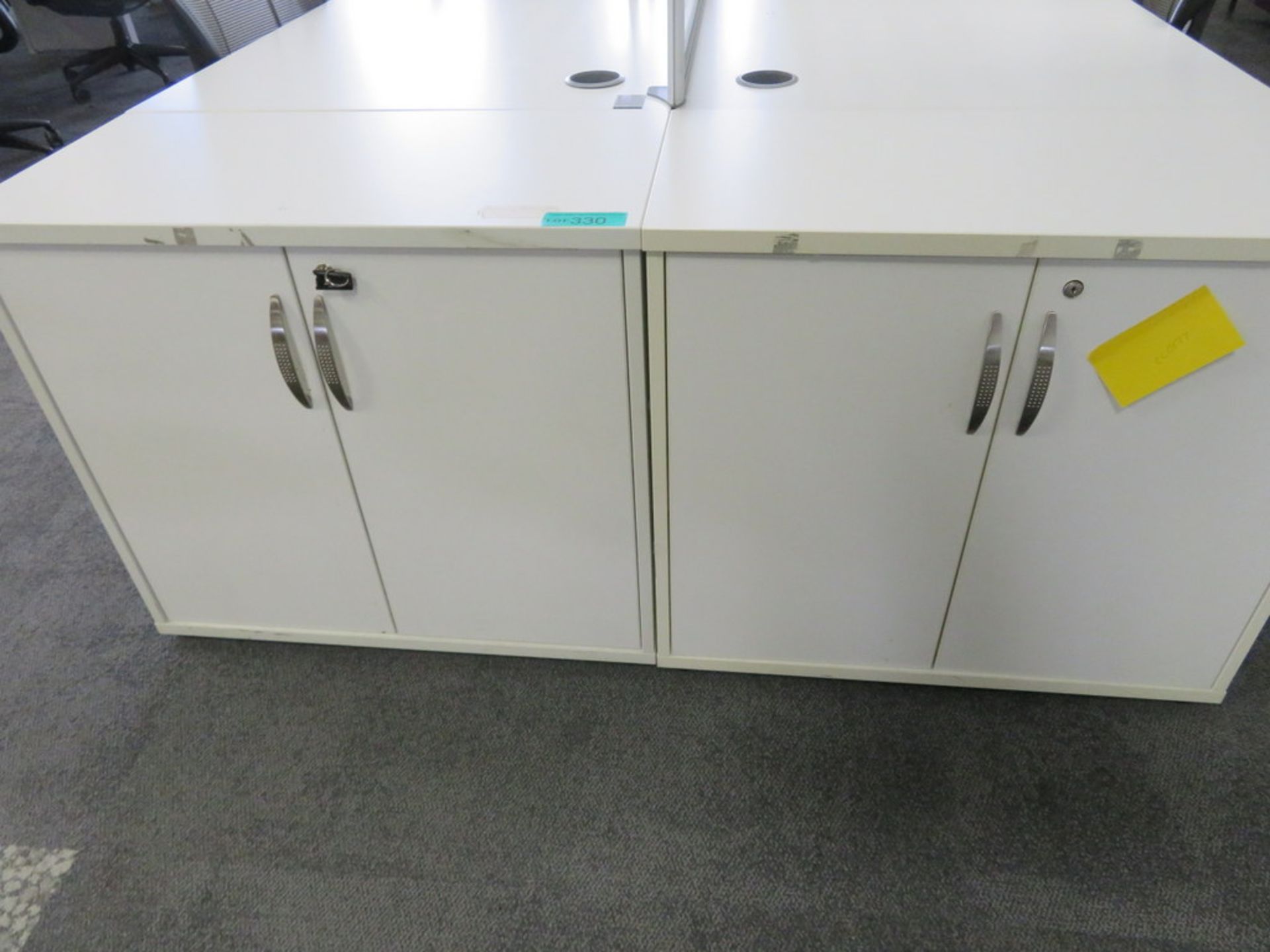 12 Person Desk Arrangement With Dividers, Monitor Arms & Storage Cupboards. Chairs Are Not Included. - Image 3 of 4