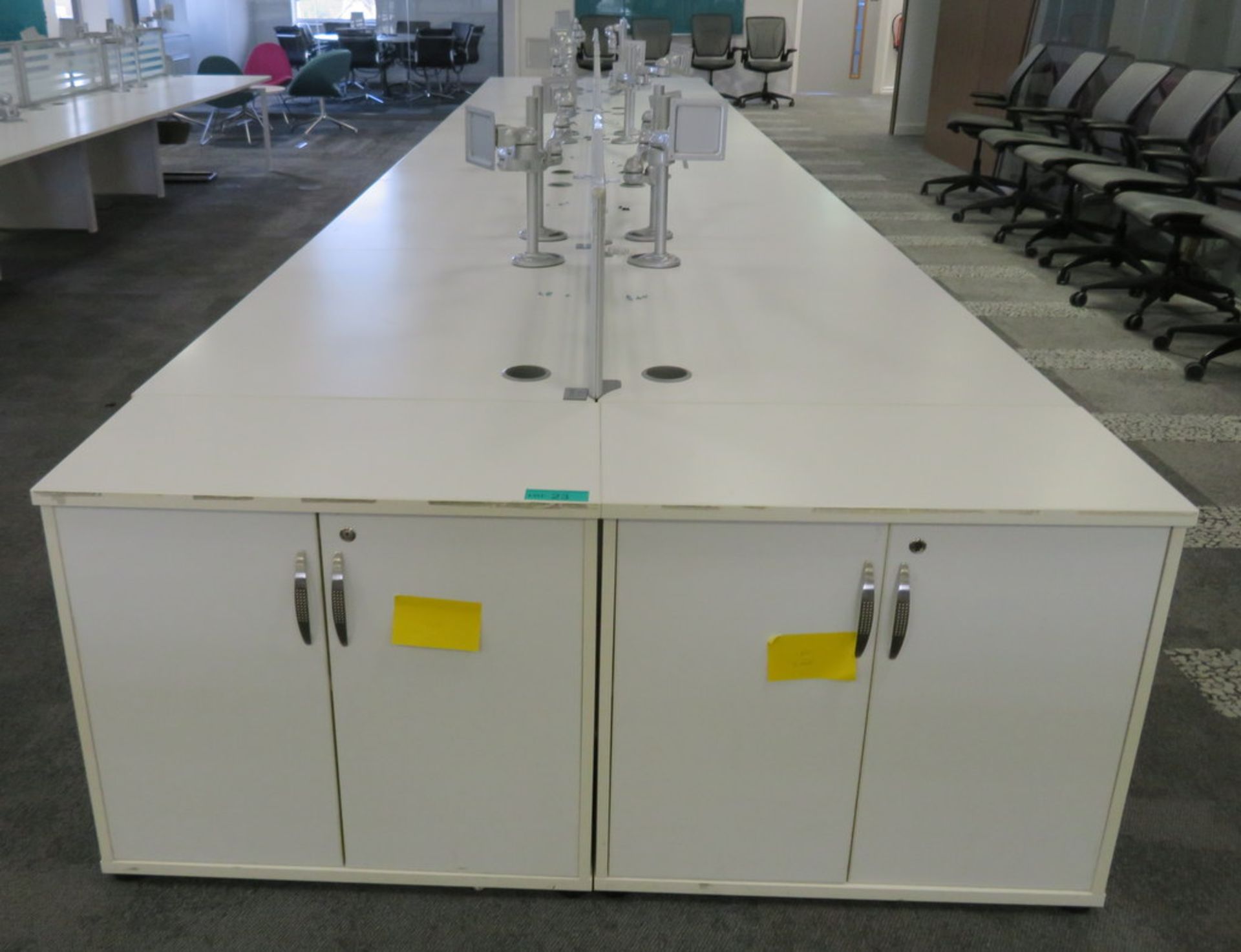 12 Person Desk Arrangement With Dividers, Monitor Arms & Storage Cupboards. - Image 2 of 4