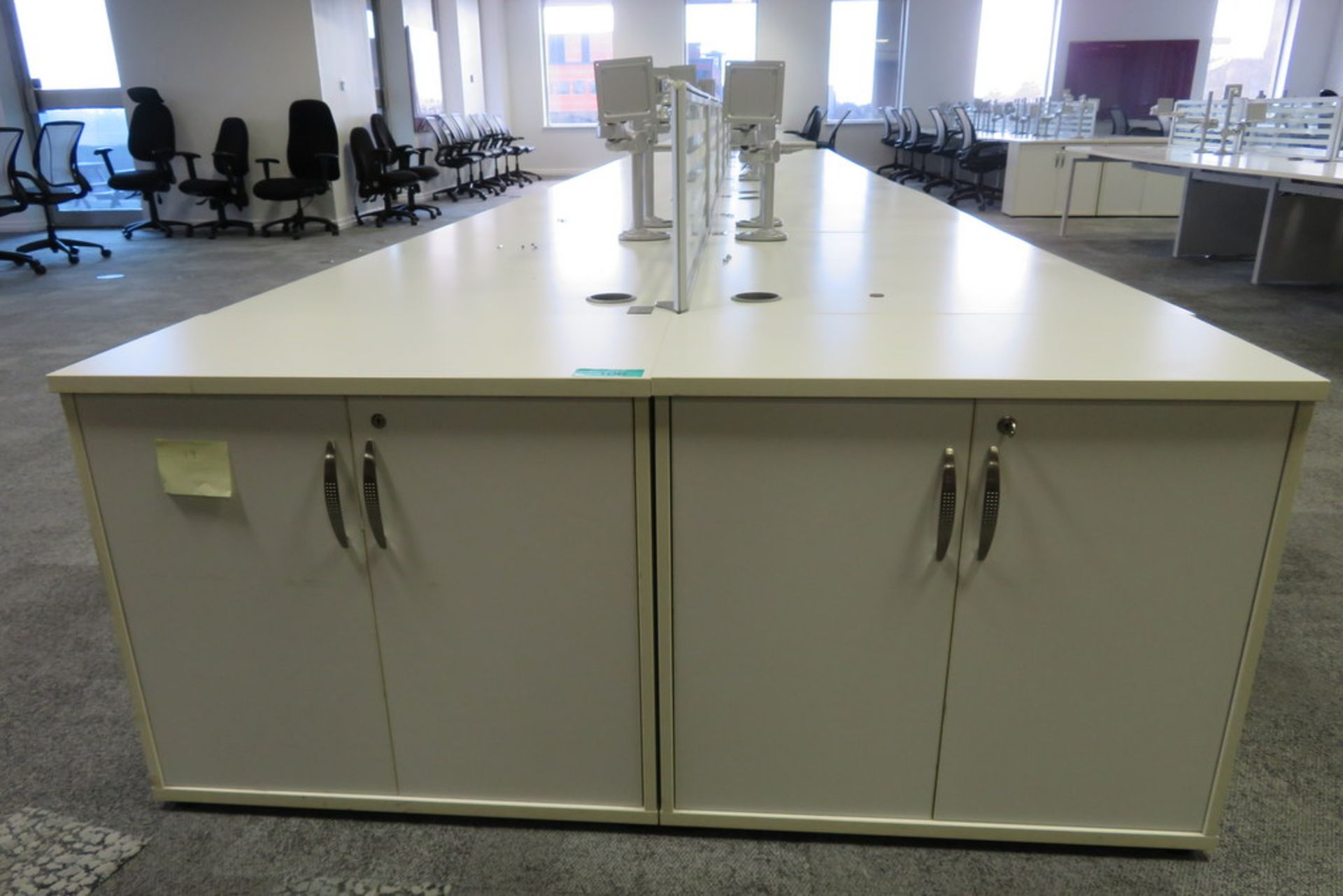 12 Person Desk Arrangement With Dividers, Monitor Arms & Storage Cupboards. - Image 3 of 4