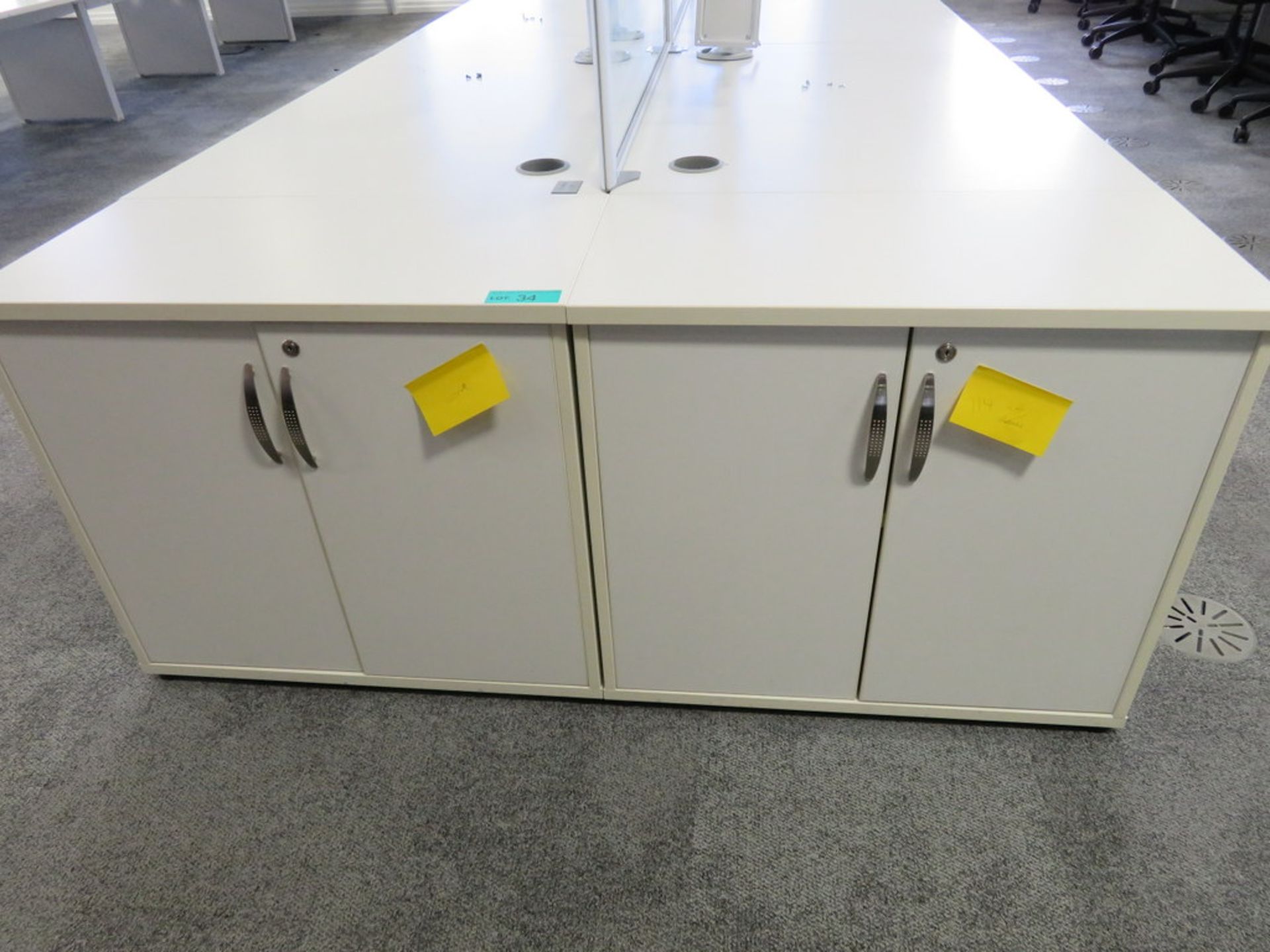 12 Person Desk Arrangement With Dividers, Monitor Arms & Storage Cupboards. - Image 3 of 4