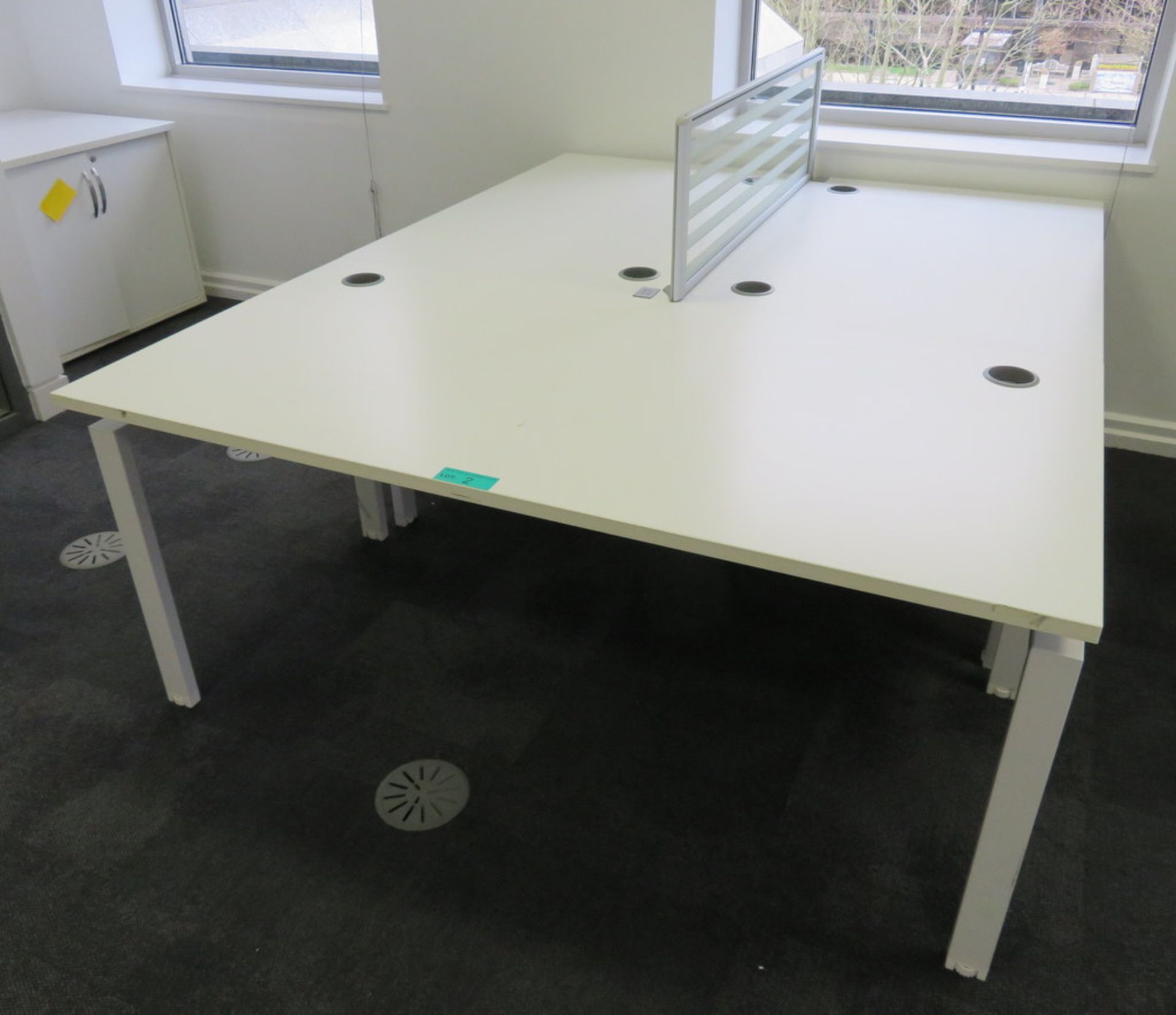 3 Person Desk Arrangement With Divider.