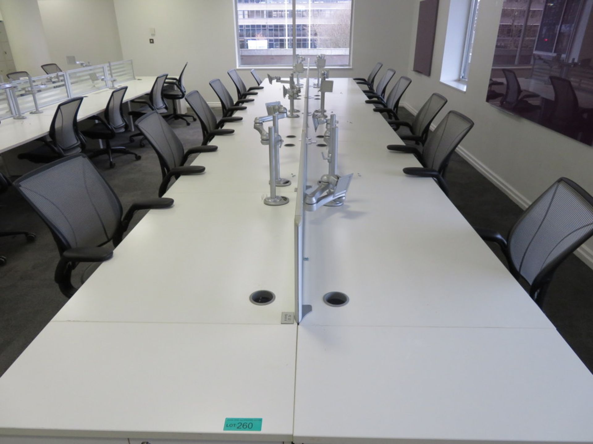 12 Person Desk Arrangement With Dividers & Monitor Arms. Please Note The Chairs Are Not Included. - Image 2 of 4