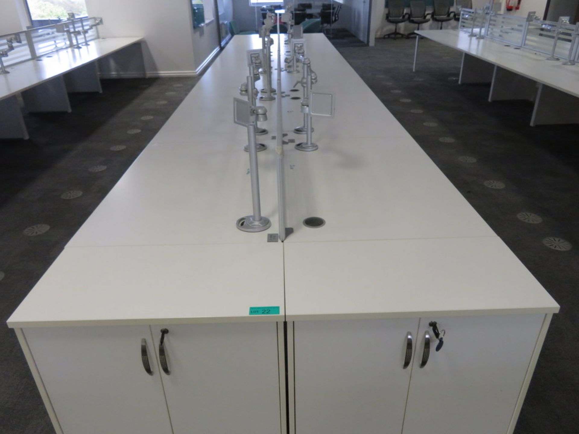 12 Person Desk Arrangement With Dividers, Monitor Arms & Storage Cupboards. - Image 2 of 4