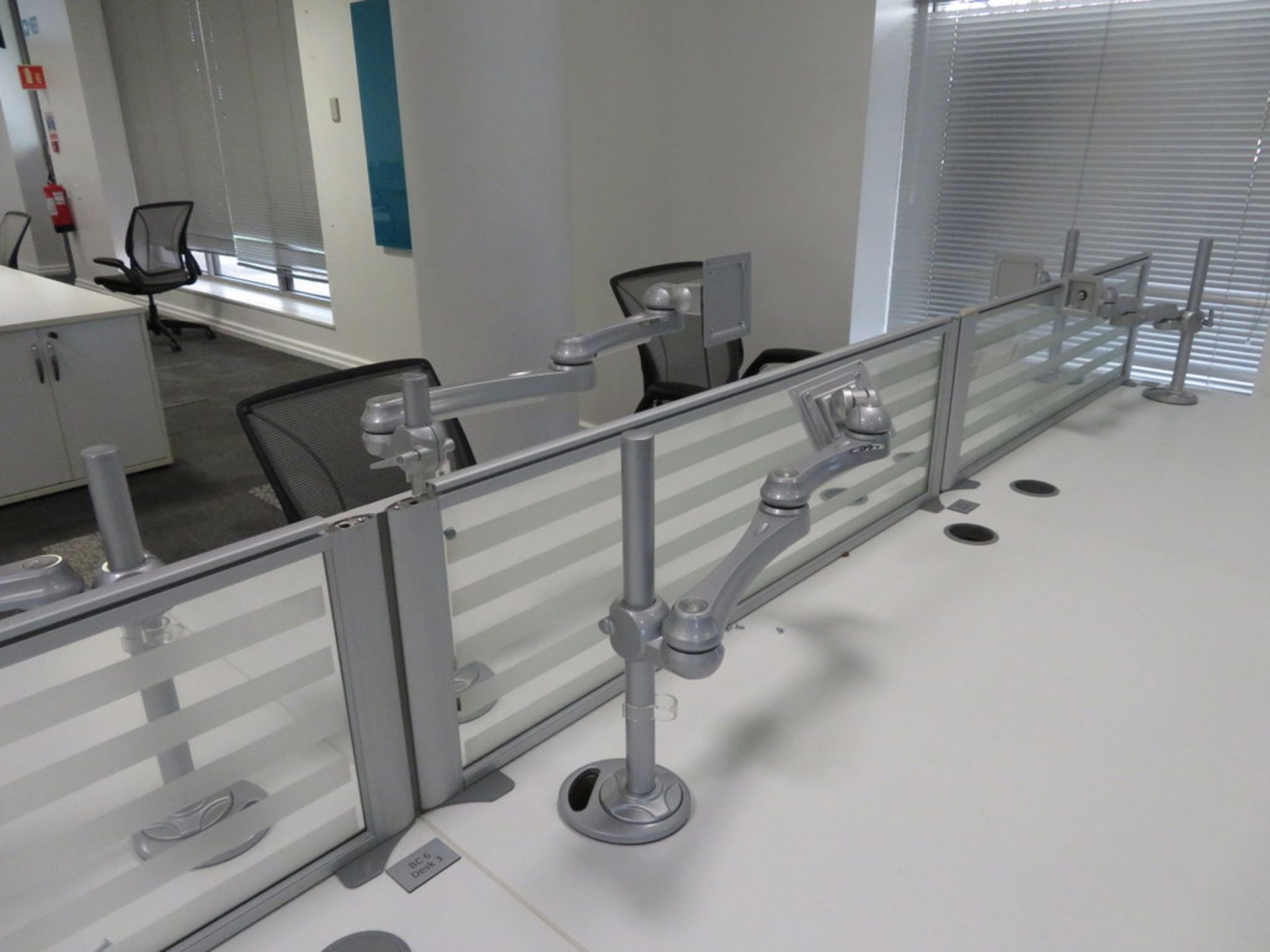 6 Person Desk Arrangement With Dividers, Monitor Arms & Storage Cupboards. Chairs Are Not Included. - Image 4 of 4