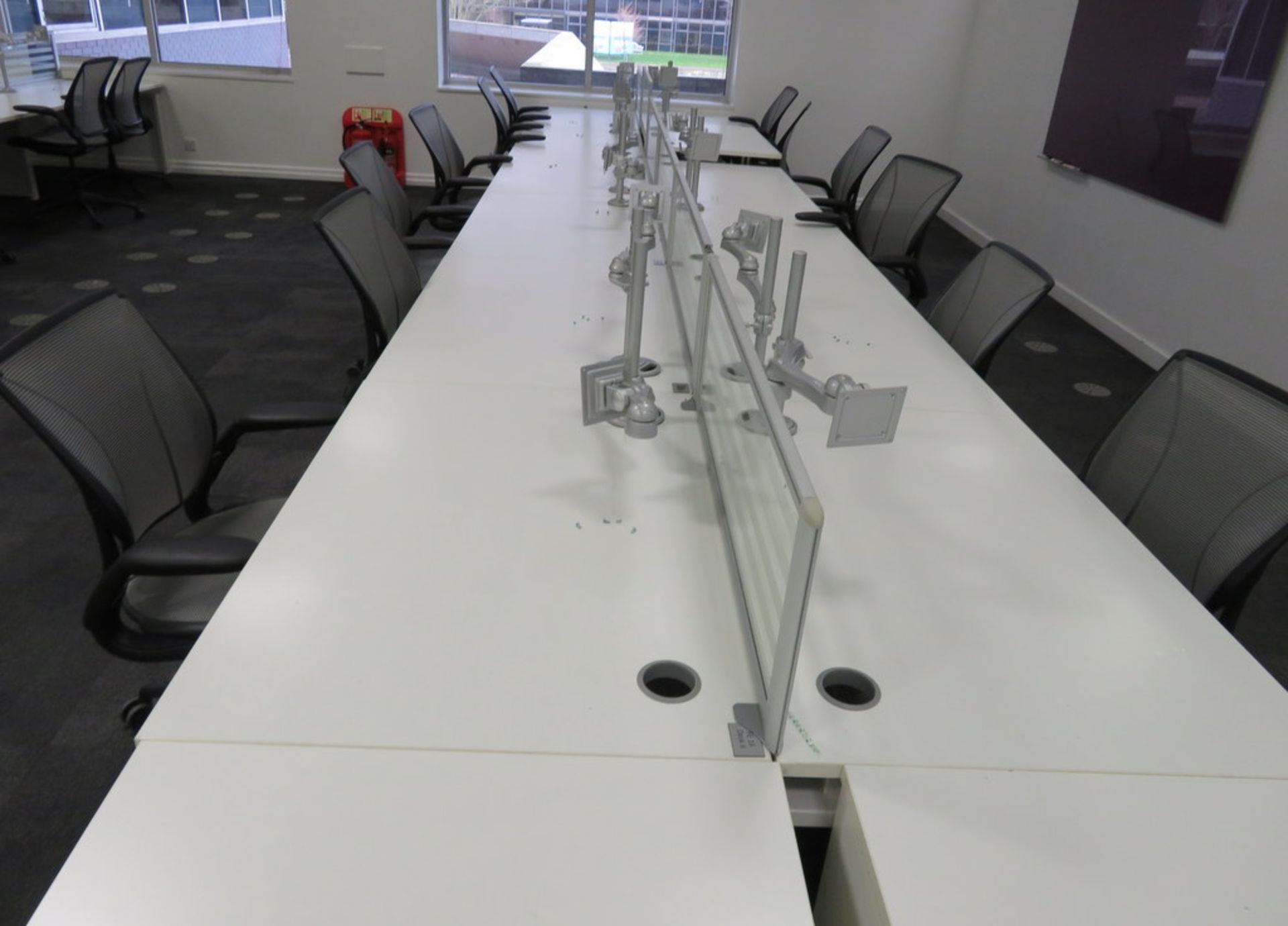 12 Person Desk Arrangement With Dividers & Monitor Arms. Please Note The Chairs Are Not Included. - Image 2 of 4