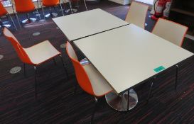 Canteen Tables & 4 Chairs. Dimensions Per Table: 800x800x750mm (LxDxH)