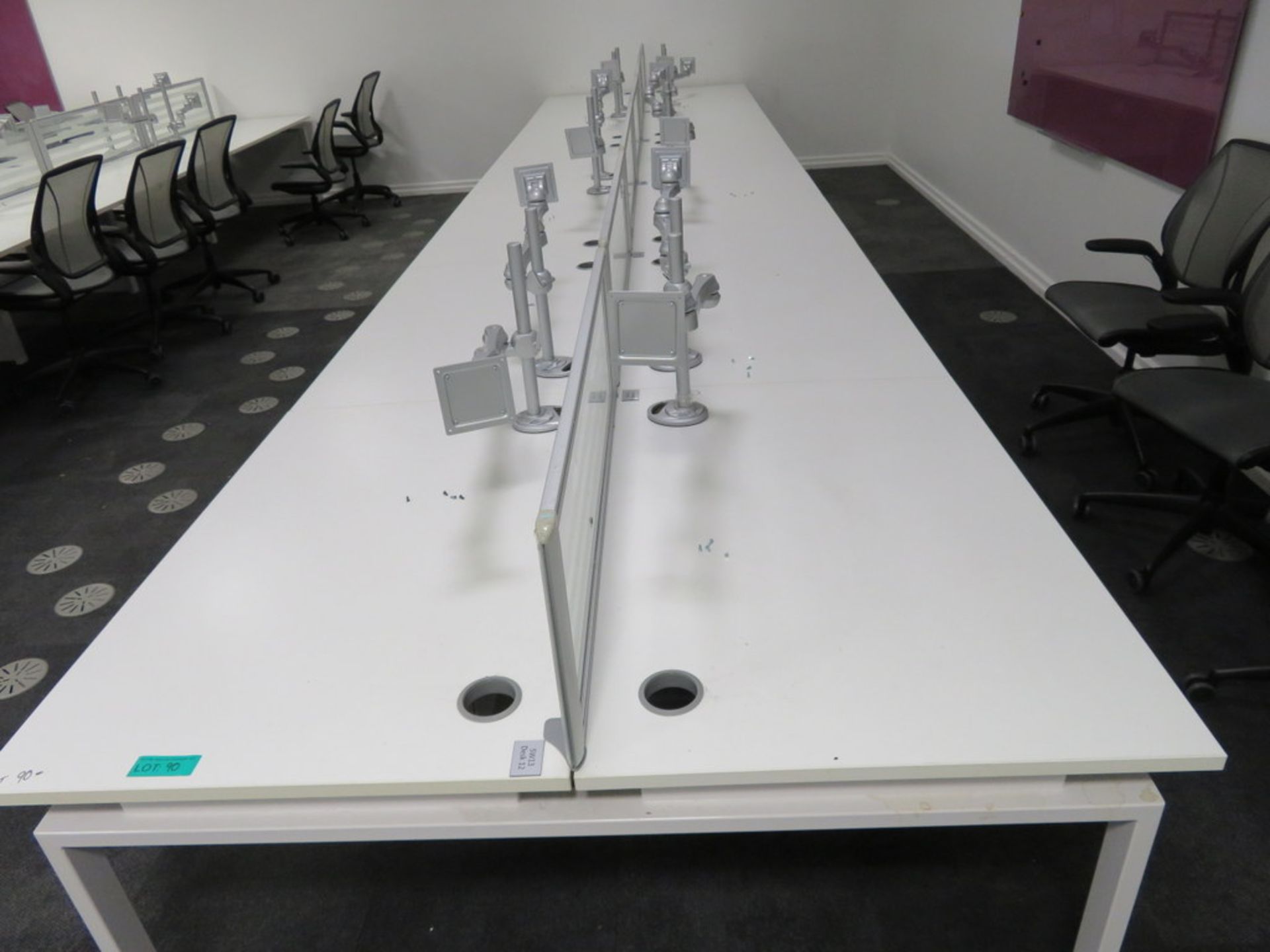 12 Person Desk Arrangement With Dividers & Monitor Arms. - Image 2 of 3