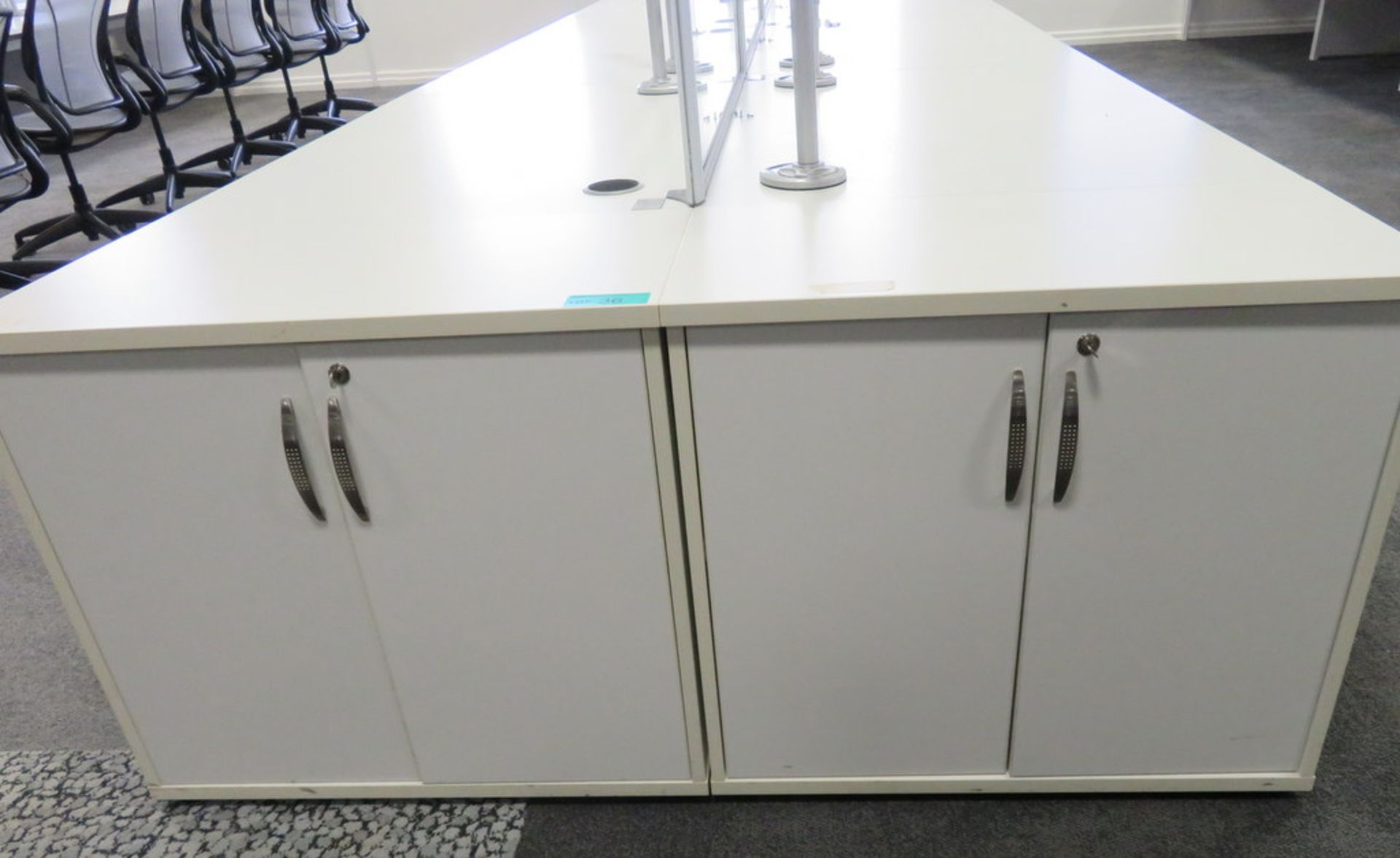 12 Person Desk Arrangement With Dividers, Monitor Arms & Storage Cupboards. - Image 3 of 4