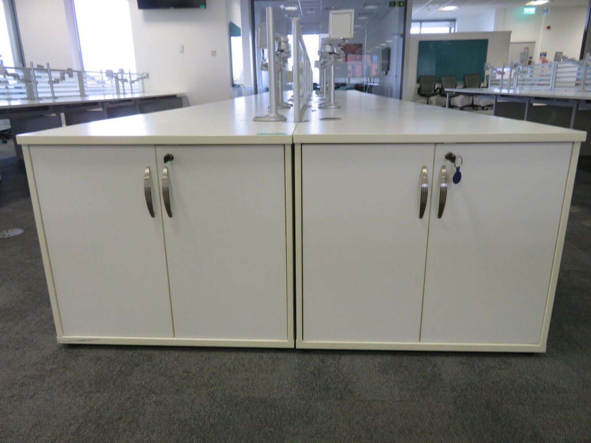 12 Person Desk Arrangement With Dividers, Monitor Arms & Storage Cupboards. - Image 3 of 4