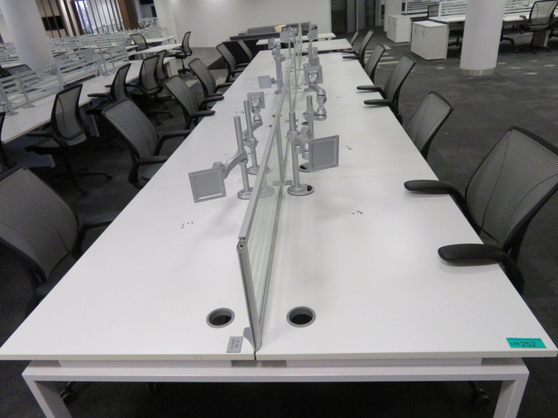 12 Person Desk Arrangement With Dividers & Monitor Arms. Please Note The Chairs Are Not Included. - Image 2 of 3