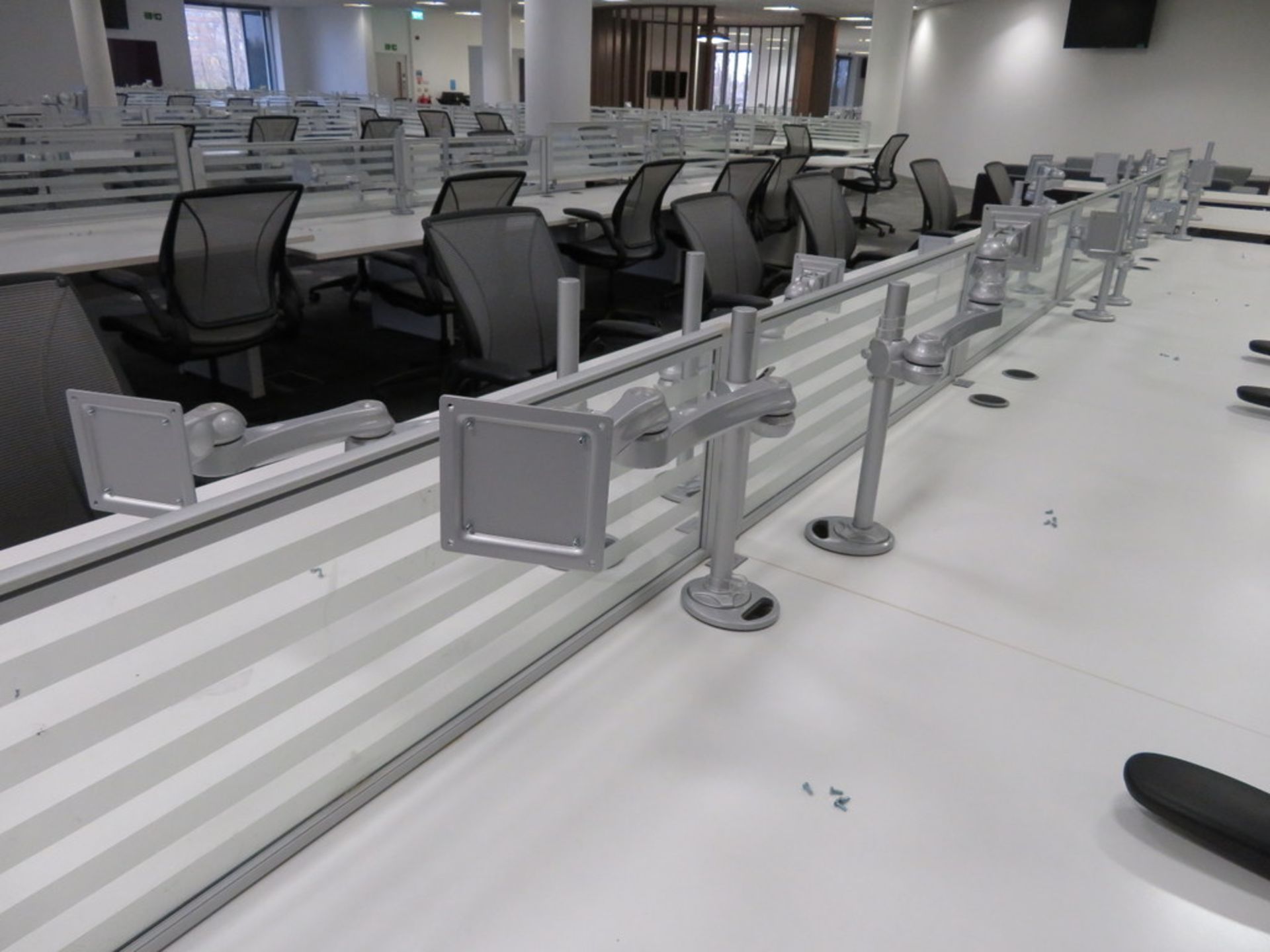 12 Person Desk Arrangement With Dividers & Monitor Arms. Please Note The Chairs Are Not Included. - Image 3 of 3