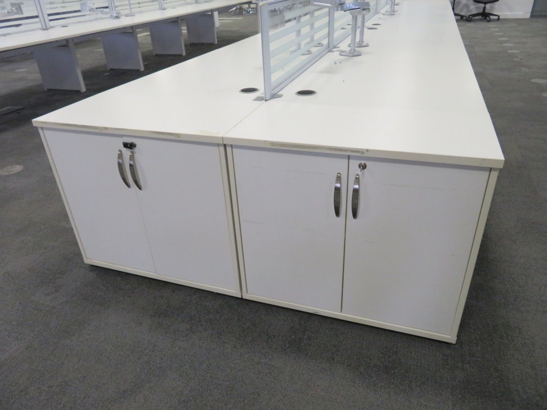 12 Person Desk Arrangement With Dividers, Monitor Arms & Storage Cupboards. - Image 5 of 5
