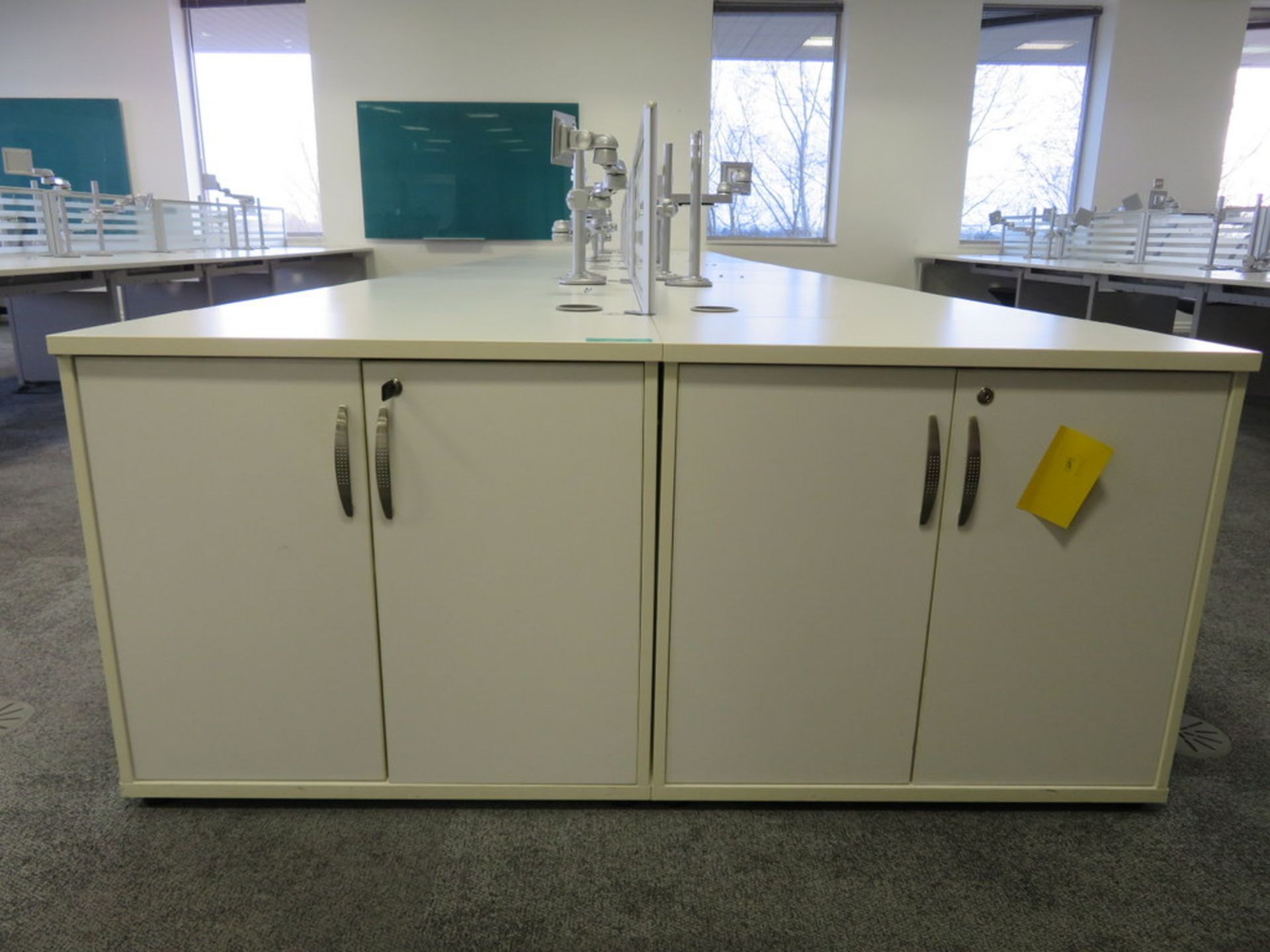 12 Person Desk Arrangement With Dividers, Monitor Arms & Storage Cupboards. - Image 3 of 4