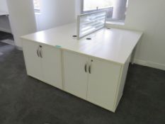 2 Person Desk Arrangement With Divider & Storage Cupboards.