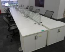 12 Person Desk Arrangement With Dividers & Monitor Arms. Please Note The Chairs Are Not Included.