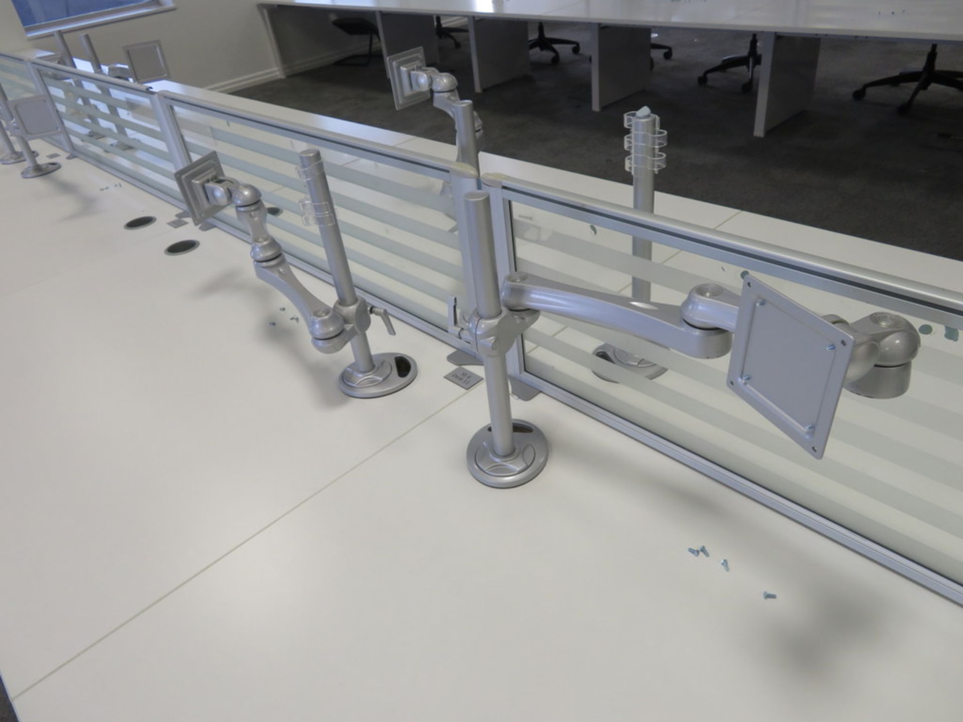 12 Person Desk Arrangement With Dividers, Monitor Arms & Storage Cupboards. - Image 4 of 4