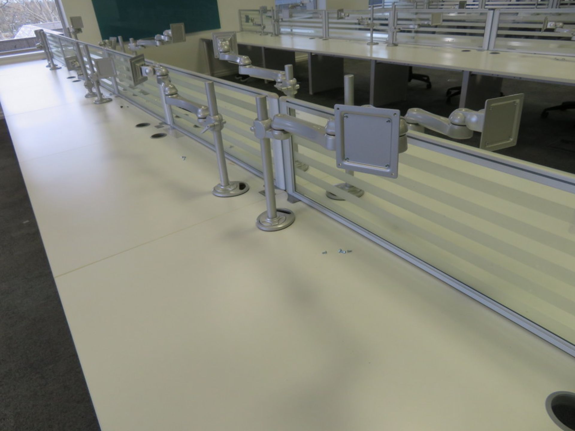 12 Person Desk Arrangement With Dividers, Monitor Arms & Storage Cupboards. - Image 4 of 4