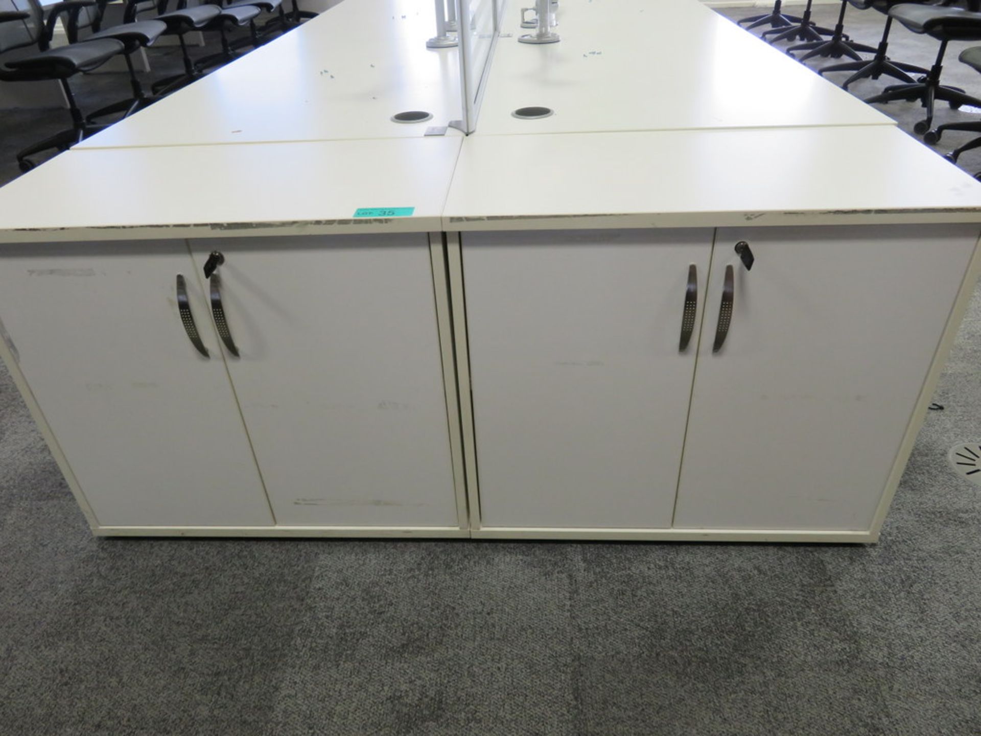 12 Person Desk Arrangement With Dividers, Monitor Arms & Storage Cupboards. - Image 3 of 4