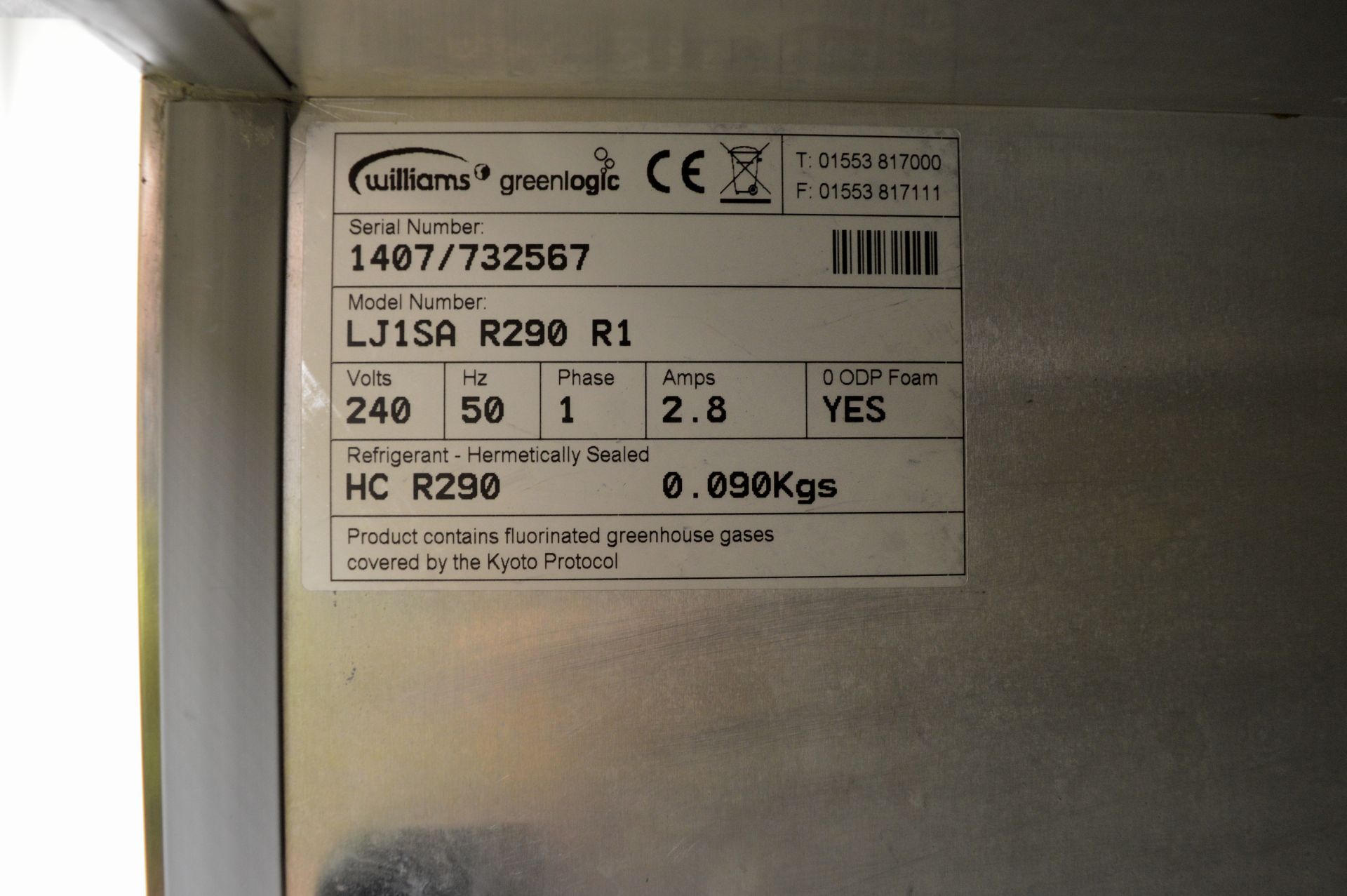 Williams LJ1SA R290 R1 Single Door Upright Freezer, single phase electric - Image 6 of 7