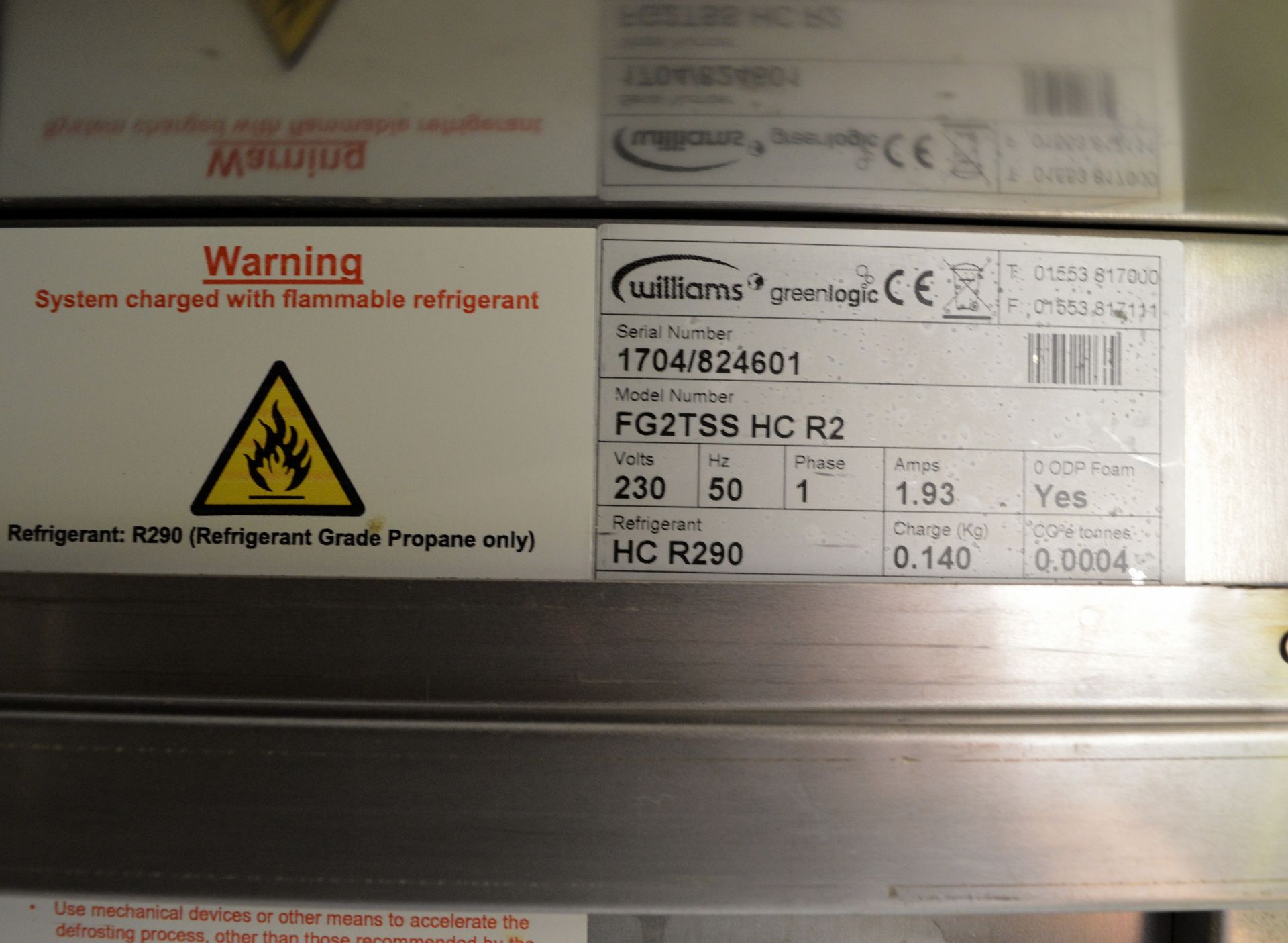 Williams FG2TSS HC R2 2 Door Meat/Fish Upright Fridge, single phase electric - Image 6 of 9