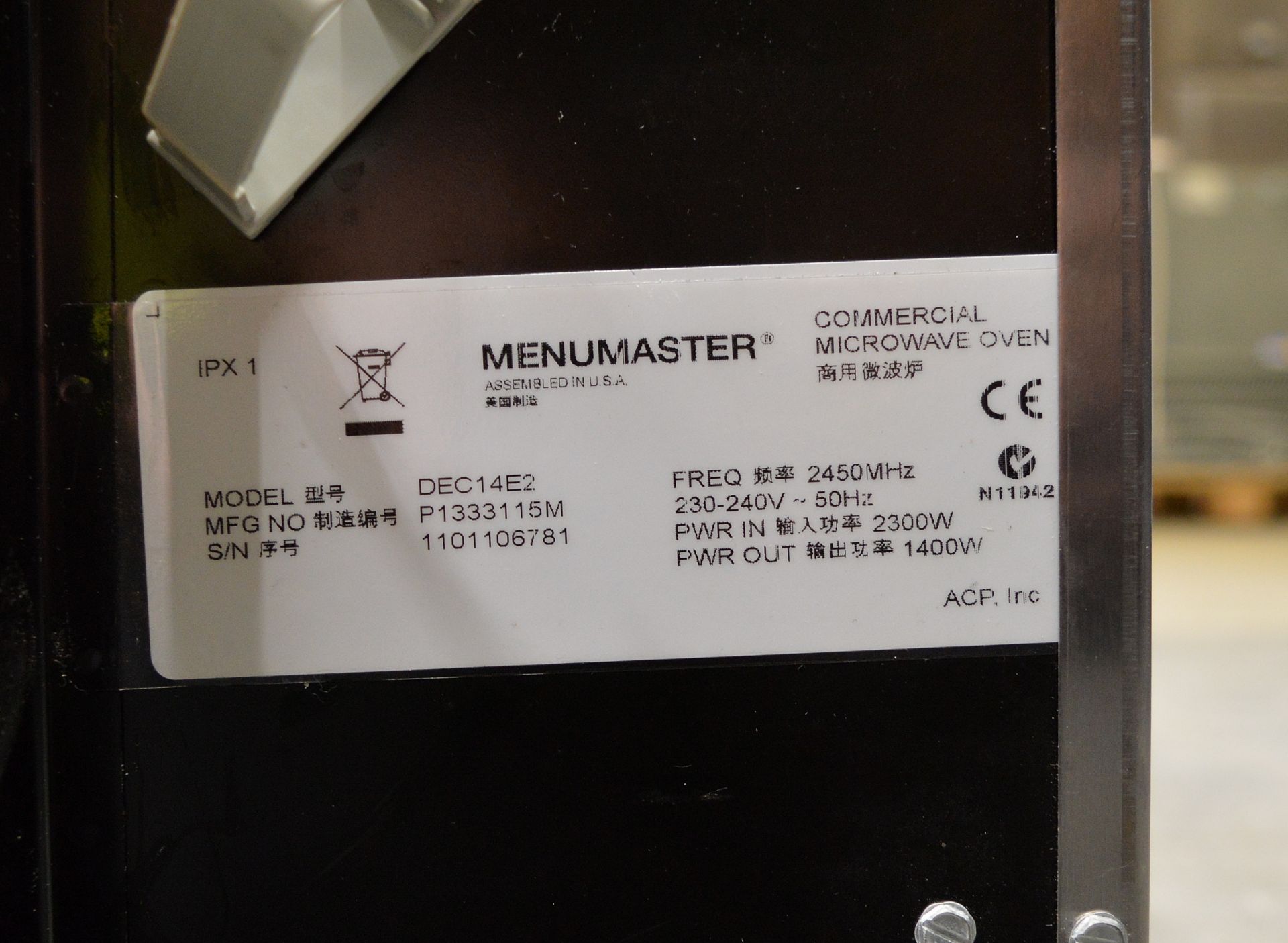 Menumaster DEC14E2 1400W Commercial Microwave, single phase electric - Image 6 of 6