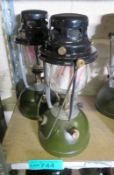 2x Kerosine tilley lamps - green base, black top