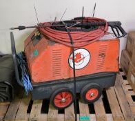 Demon Diesel Pressure Washer Unit - 4 wheeled with lance & hose (tyre missing on one of the wheels)