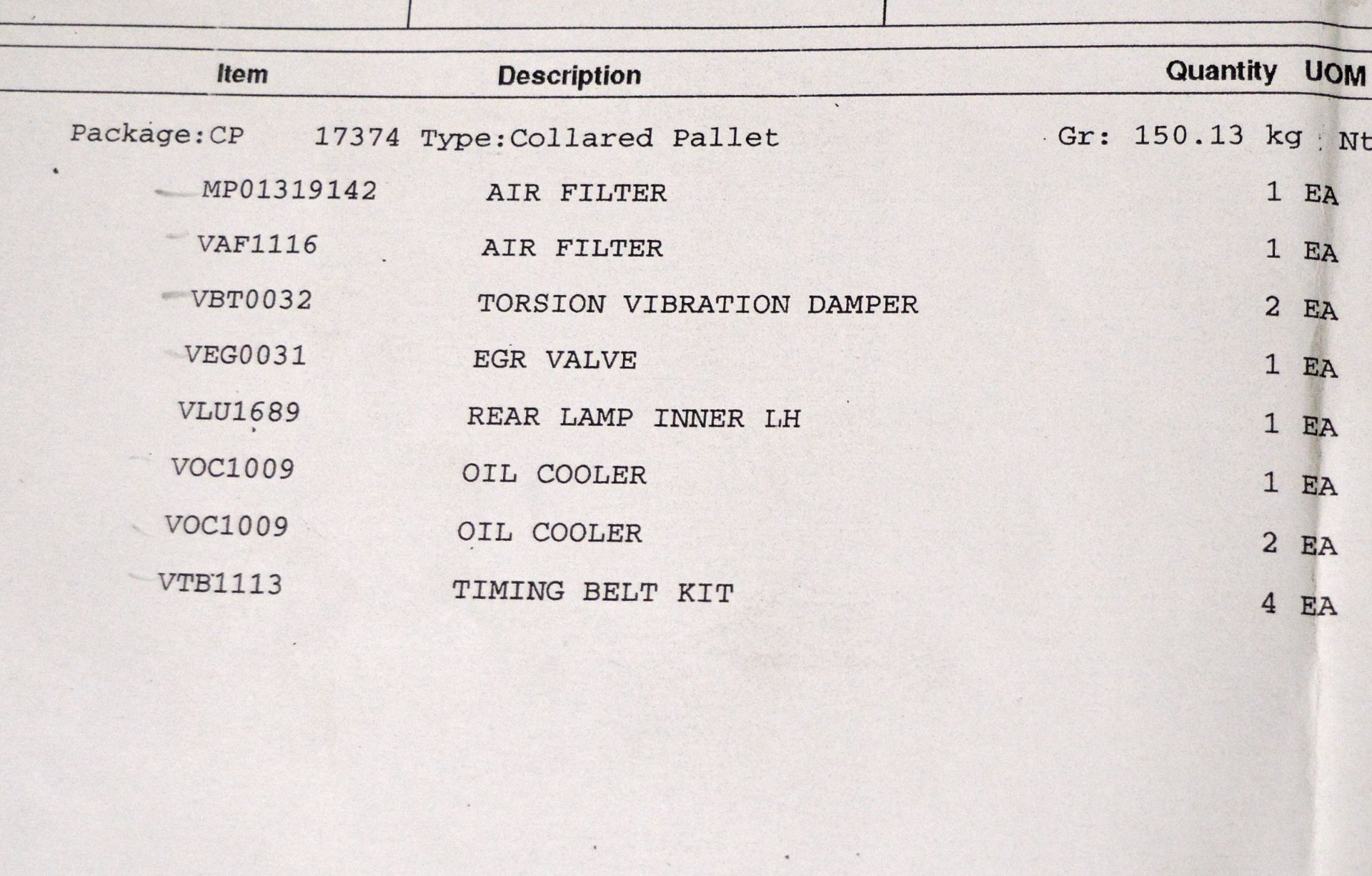 Vehicle parts - fuel filter, ball joint, cabin air filter, oil coolers, timing belt kit, t - Image 8 of 13