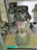 2x Kerosine tilley lamps - green base, black top