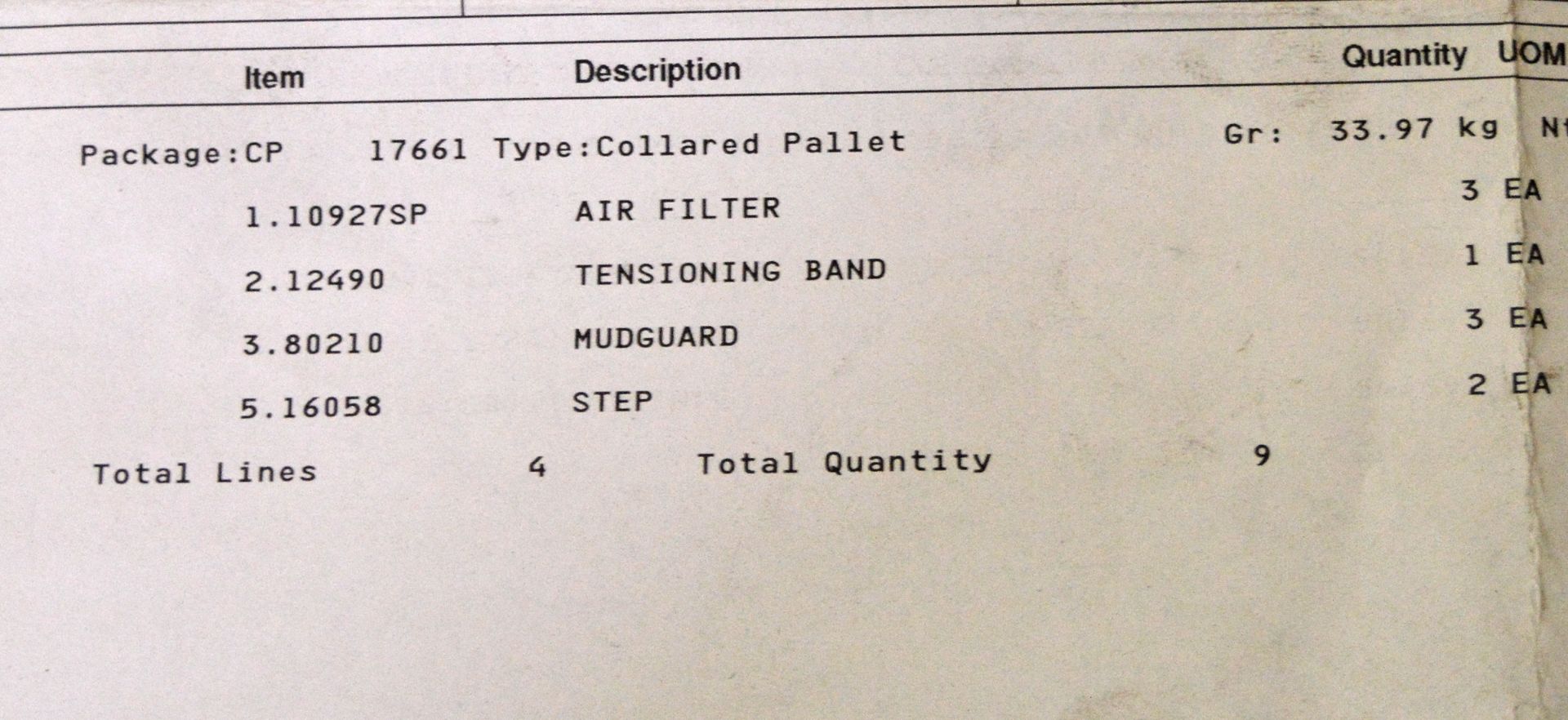 Vehicle parts - mudguard, filters, tensioner band - see picture for itinerary for model nu - Image 6 of 6