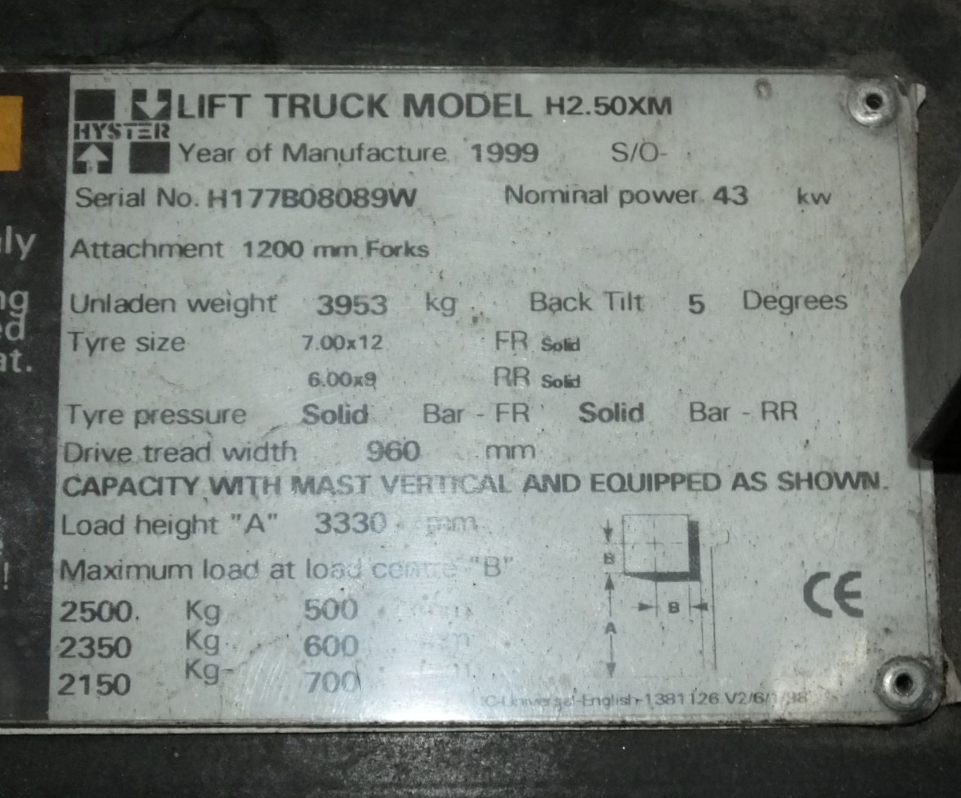 Gas Powered Counterbalance forklift - Hyster H2.50XM - 1999 - SWL 250 - New LOLER Certificate - Image 20 of 23