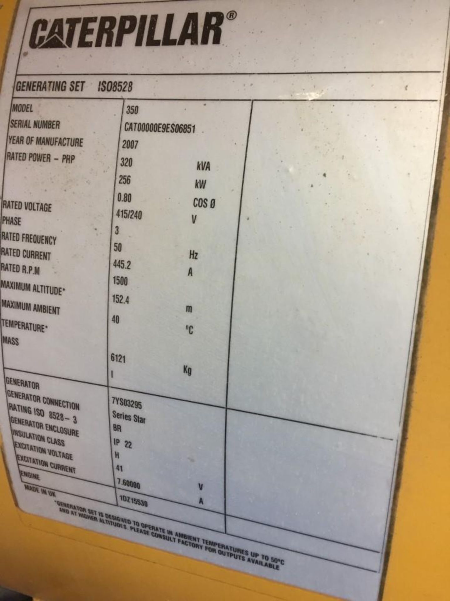 CAT Model 350 Generator - 320Kva / 256Kw - Running (See description for full information) - Image 4 of 8