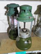 2x Kerosine tilley lamps - green base, green top