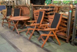 Folding Wooden Chairs & Round Garden Tables 1000mm diameter - approx. 9 tables and 36 chairs.