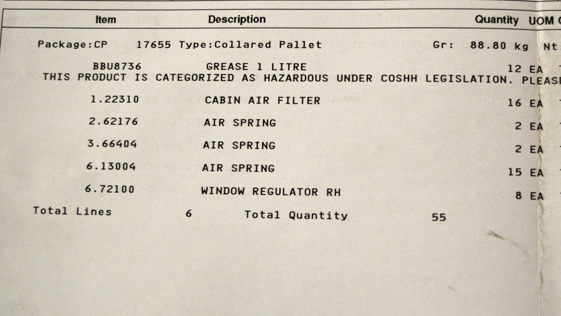 Vehicle parts - cabin air filter, air springs, RH window regulator - see picture for itine - Image 6 of 6