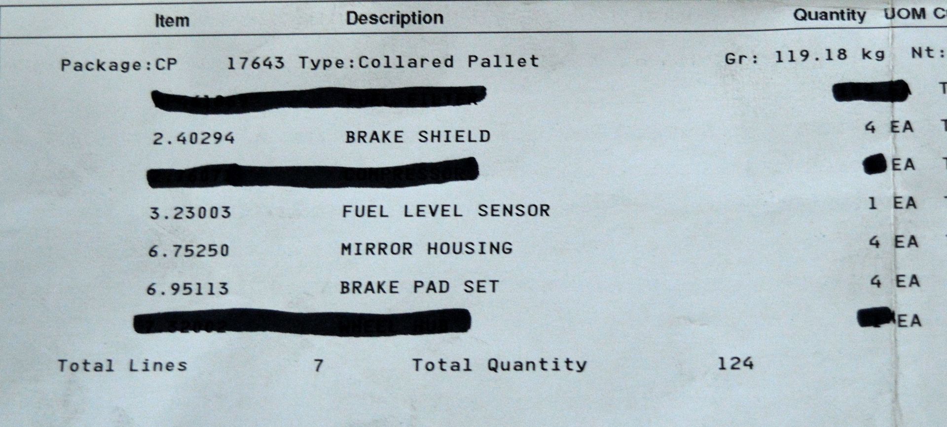 Vehicle parts - brake shield, fuel level sensor, mirror housing, brake pad set - see pictu - Image 6 of 6