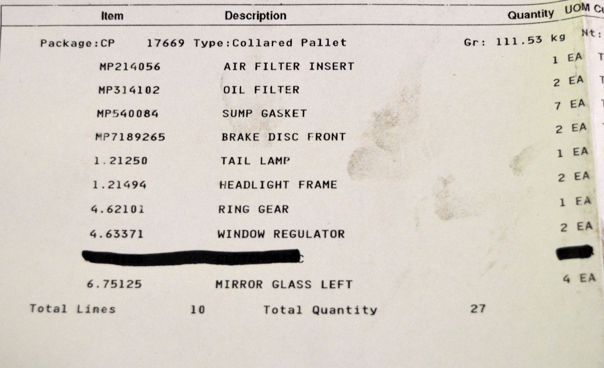 Vehicle parts - oil filter, sump gasket, front brake discs, tail lamp, headlight frame, wi - Image 7 of 7