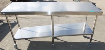 Stainless steel Mobile Preparation Table L 1800mm x W 600mm x H 920mm