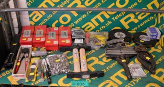 Handtools, Riveter, Tape Measure, Cutter, Socket Head boxes, Screw Key, hammers, clips, wi