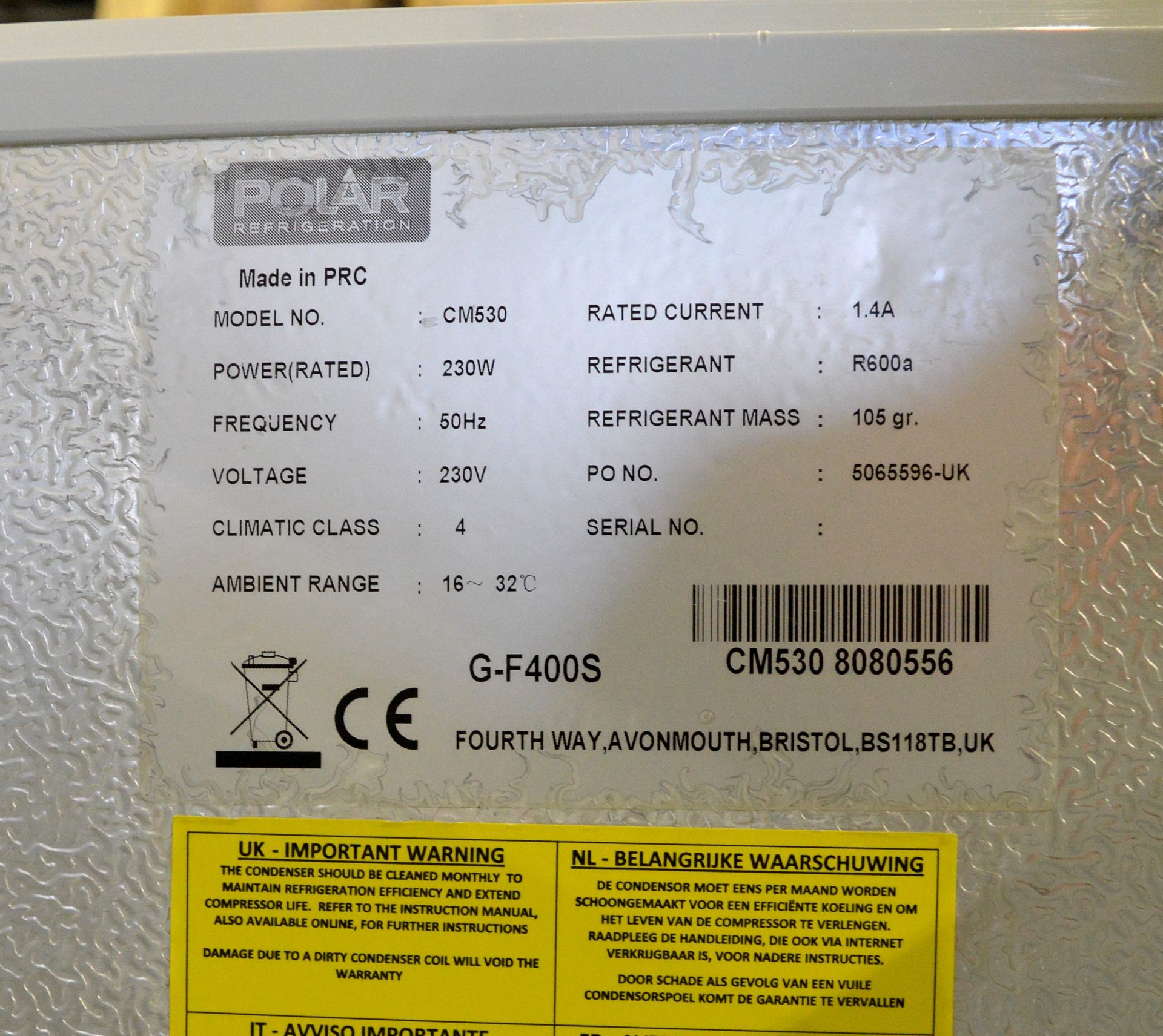 Polar CM530 Chest Freezer - White 240v - L1400 x W700 x H850mm - Image 3 of 4