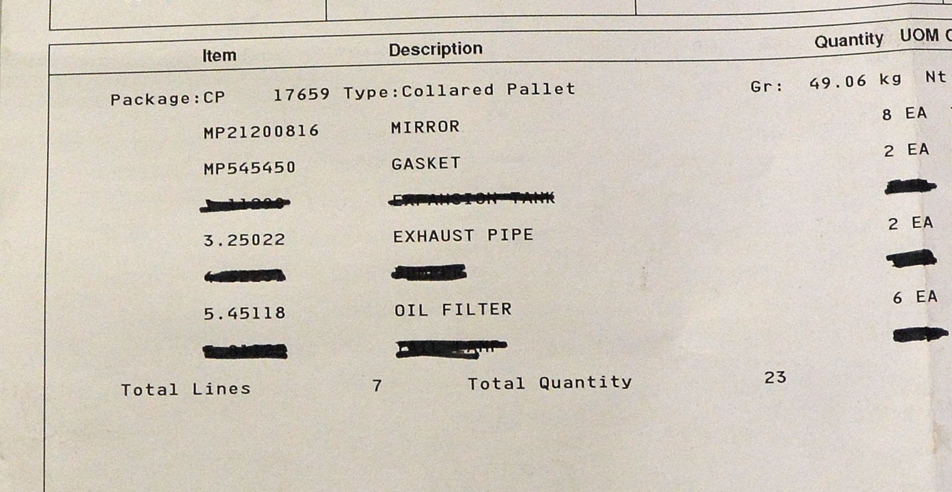 Vehicle parts - gaskets, mirrors, exhaust pipe, oil filters - see picture for itinerary fo - Image 7 of 7