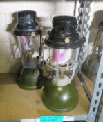 2x Kerosine tilley lamps - green base, black top