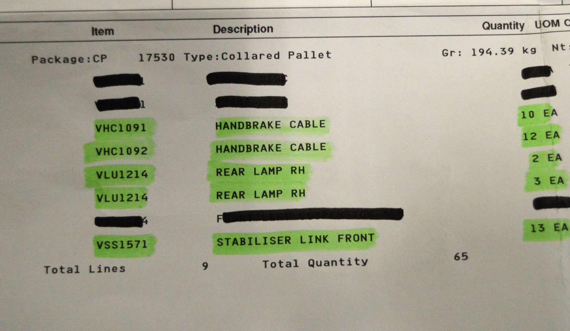 Vehicle parts - handbrake cables, RH rear lamps, front link stabilisers, 2in1 clutch kits, - Image 8 of 8