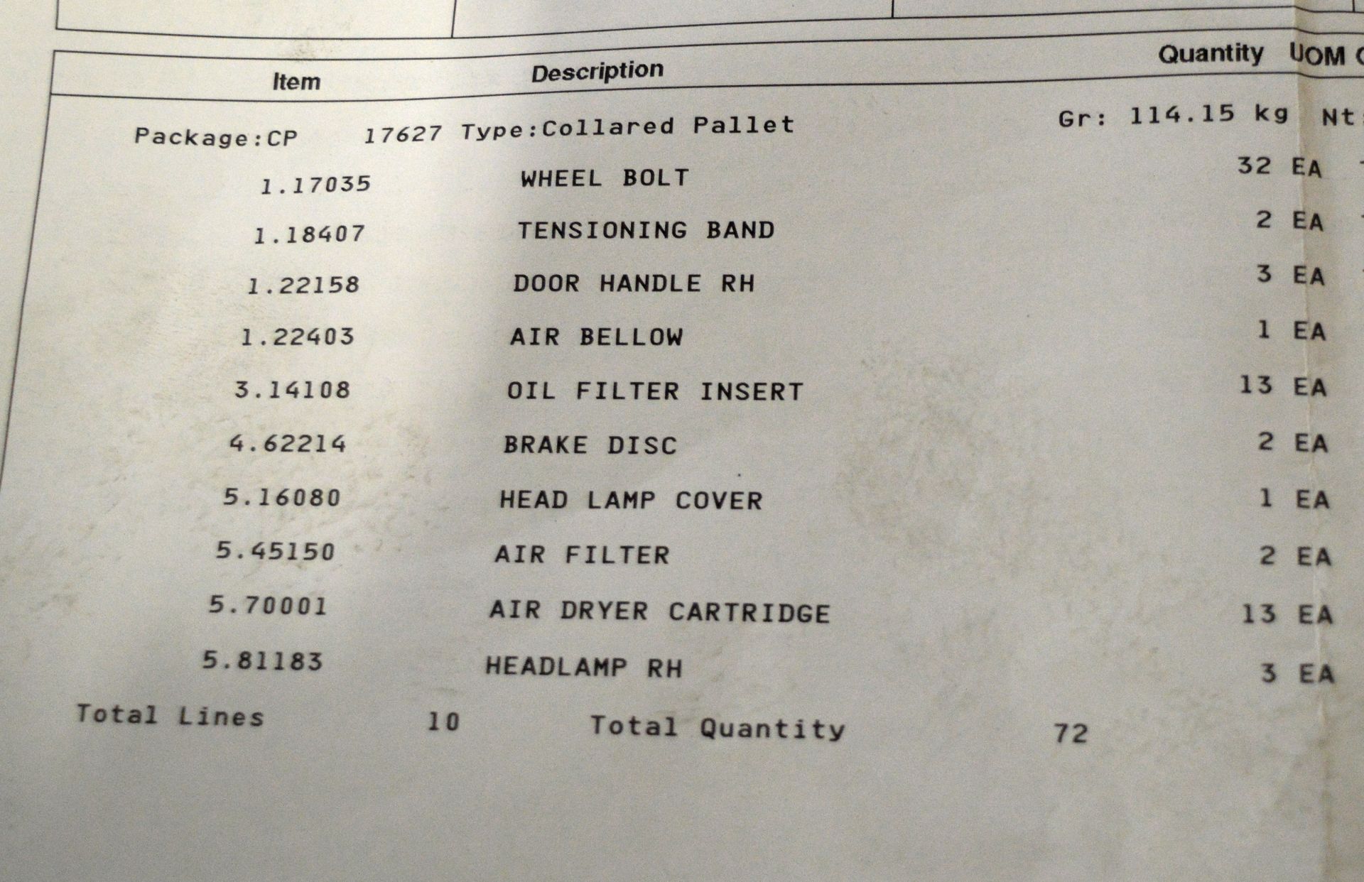 Vehicle parts - wheel bolt, tensioner band, RH door handle, air bellow, oil filter insert, - Image 7 of 7