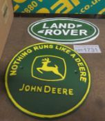 2x Cast signs - John Deere, Land Rover