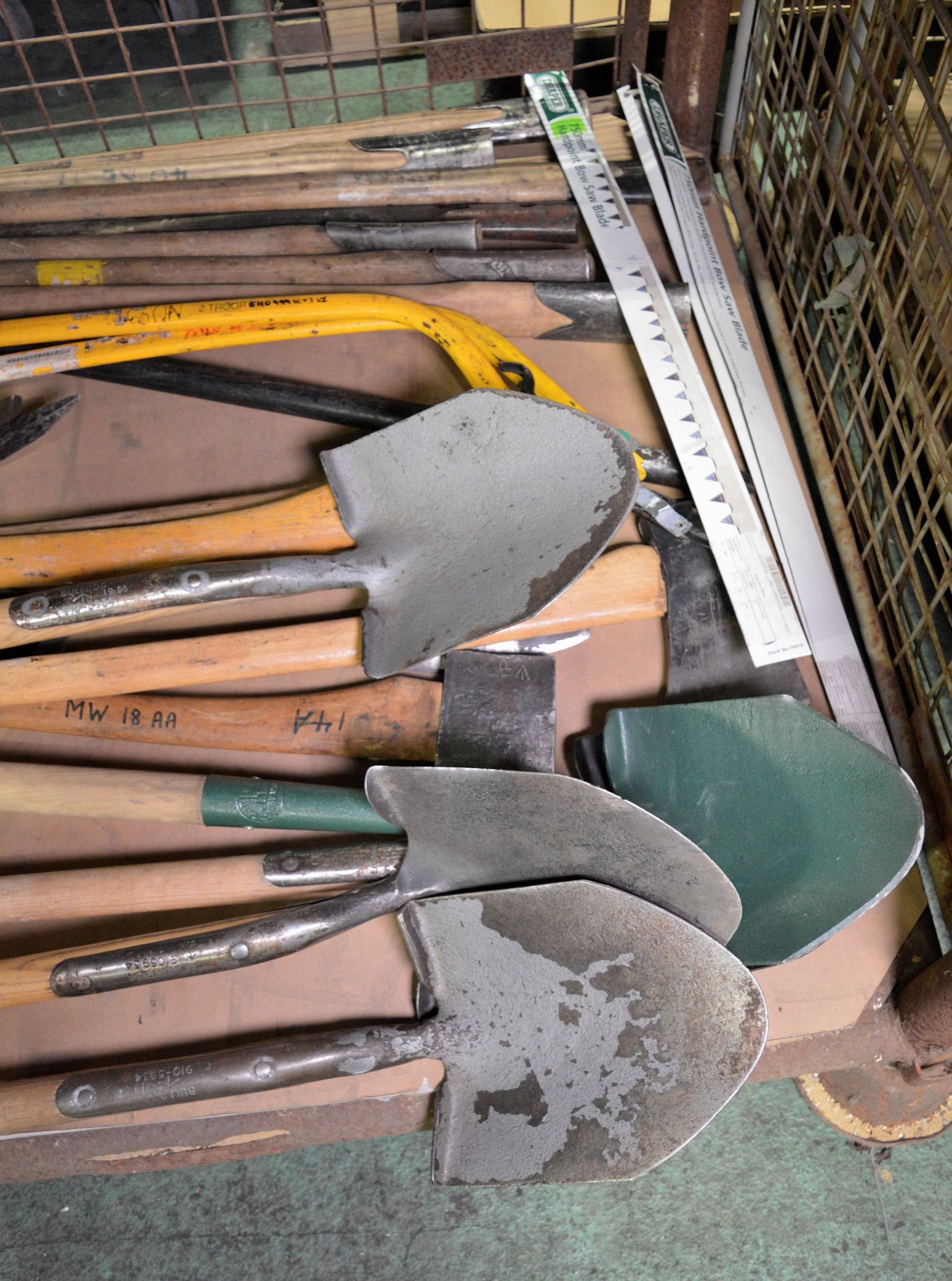 Spades, pick axe heads and handles, Draper saw blades, axes, - Image 2 of 2